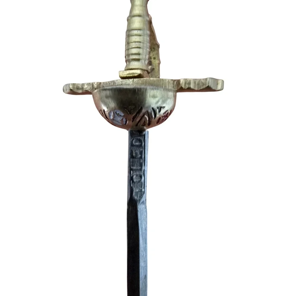 Vintage Toledo Spain Miniature Sword Cocktail Pick Set with Enameled Brass Stand - Picture 7 of 16